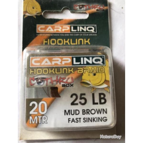 20 m de tresse � bas de ligne carpe . 25 lbs mud brown . Hooklink braid sinking peche carpe Carplinq