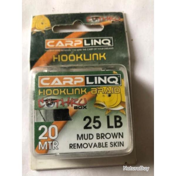 20 m de tresse � bas de ligne carpe . 25 lbs mud brown . Hooklink braid skin peche carpe Carplinq