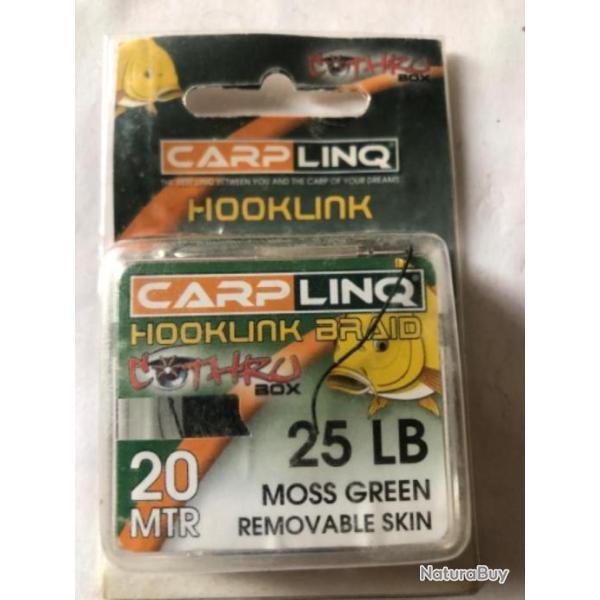 20 m de tresse � bas de ligne carpe . 25 lbs moss green  . Hooklink braid skin peche carpe Carplinq