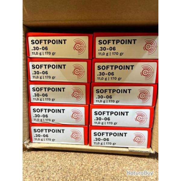 10 BOITES 20 CARTOUCHES GECO DEMI BLINDEE CAL .30-06 11gr