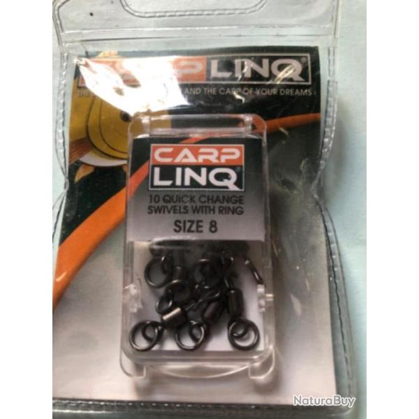10 �merillon accroche rapide avec anneau N 8  Carplinq p�che carpe. quick change  swivel with ring