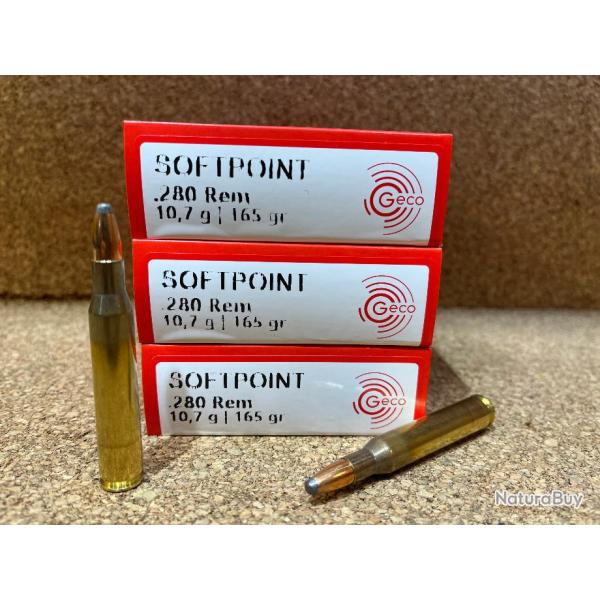 3 BOITES, 60 MUNITIONS GECO 280 REM 10.7g 165gr TEILMANTEL 1/2 BLINDEE