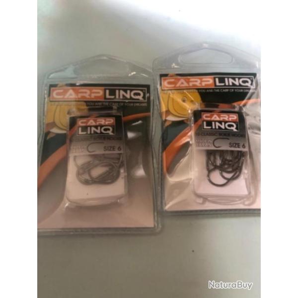 20 hame�on n 6 carpe oeillet forg� droit simple p�che carpe Carplinq made in Japan