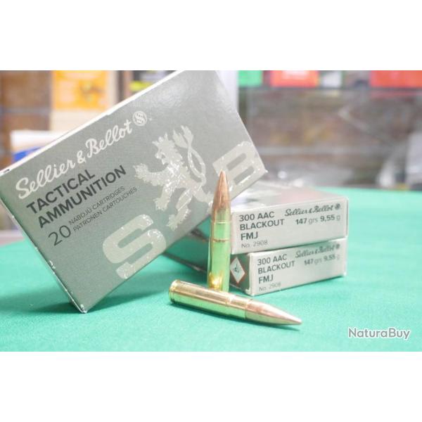 Lot de 3 boites de 20 balles Sellier & Bellot 300 AAC BLACKOUT FMJ 147grs