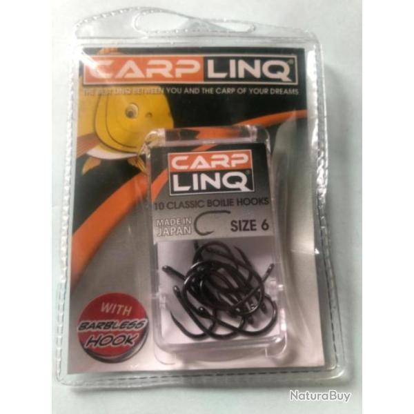 10 hame�on n 6 carpe sans ardillon . oeillet forg� droit simple p�che carpe Carplinq made in Japan