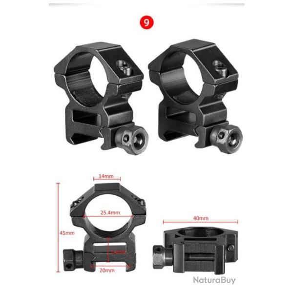 Colliers de montage diam�tre 25.4mm-rail Weaver ou Picatinny-haut 14mm #1