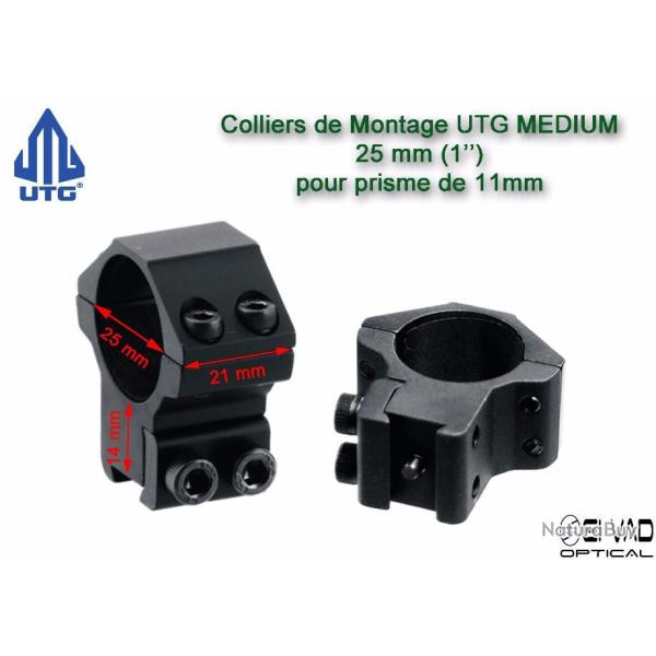 Colliers UTG AccuShot Medium - 25 mm pour prisme de 11 mm