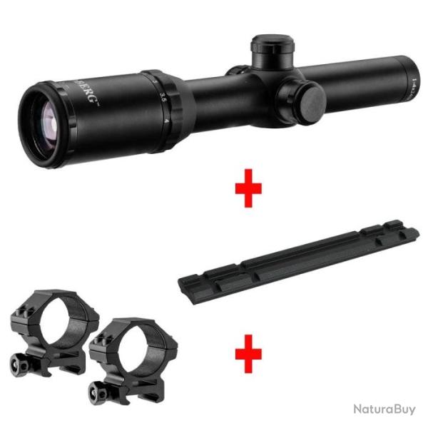 Pack Optique Battue Complet BW- Lunette 1-4x24 + Montage + Embase 1-4 - 1-4x24