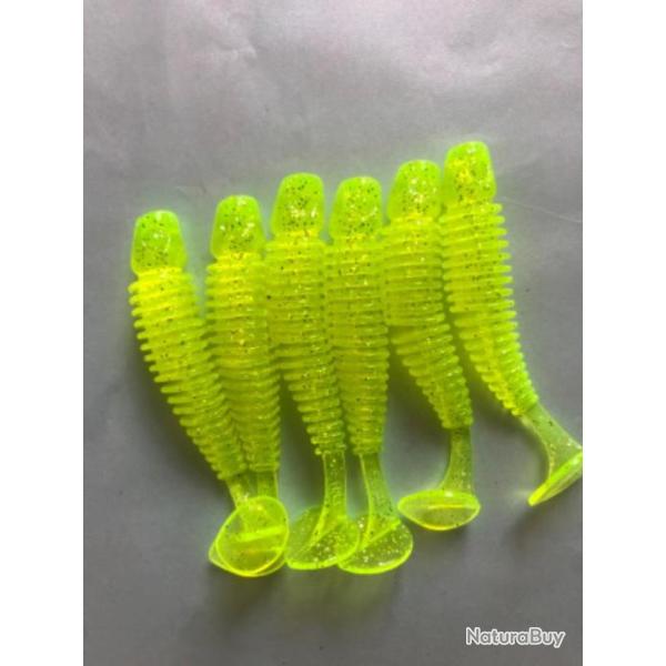 6 tipsy sxl 7,6 cm GUNKI jaune fluo leurre souple pche carnassier