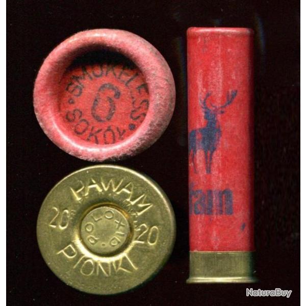 Cal. 20 - PAWAM PIONKI - Pologne - tube carton rouge avec dessin de cerf - plomb de 6
