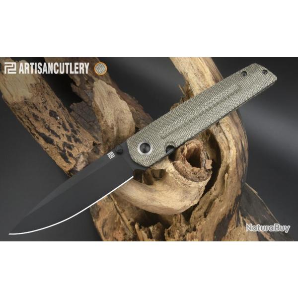 Couteau ArtisanCutlery Sirius Green Manche Micarta Lame Acier S35VN Black IKBS Clip ATZ1849PBODG