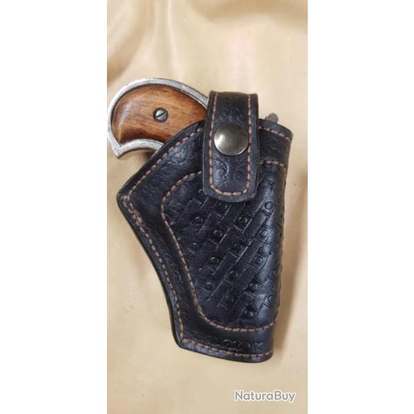 Holster cuir doubl� pour pistol Derringer format Denix  et arme  d'�poque de couleur noir
