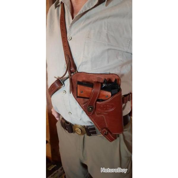 Holster d'paule pour Colt 1911  US M7 droitier en cuir doubl couleur marron fonc