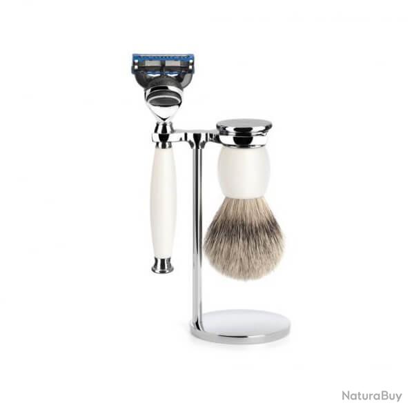 Set de rasage 3 pi�ces Fusion pur argent� Muhle Sophist porcelaine