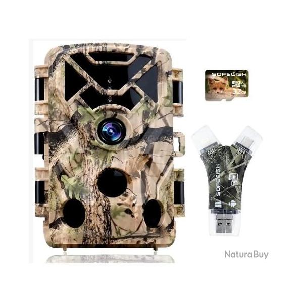 Camera de Chasse Nocturne avec Carte M�moire 32G Lecteur Carte Cam�ra Chasse Infrarouge
