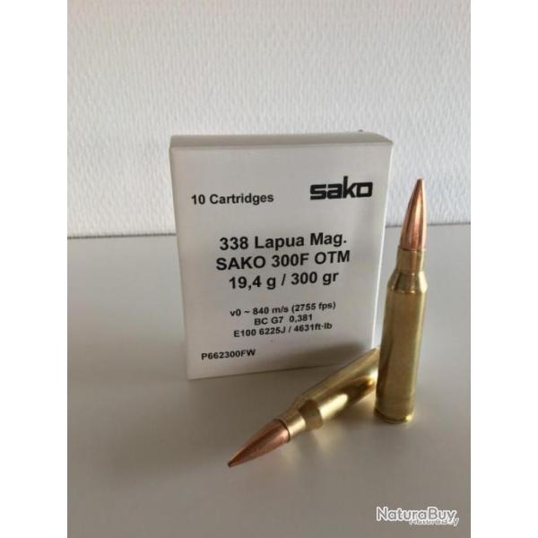 Cartouches SAKO cal. 338 Lapua Mag. OTM 300gr - boite de 10