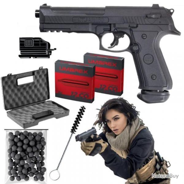 PACK PISTOLET ALFA 1.50 CO2 C50 + 10 Sparclettes + 100 billes Caoutchouc + Laser + Malette CS