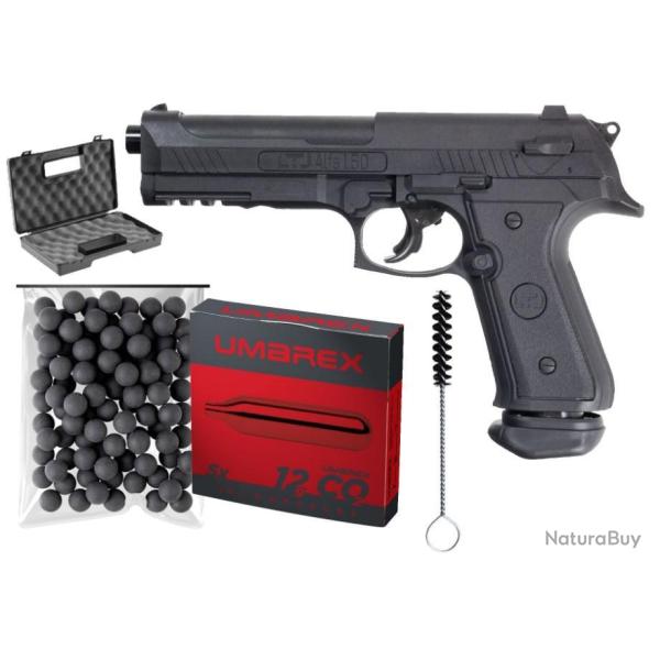 PACK PISTOLET ALFA 1.50 CO2  + 5 Co + 100 billes Caoutchouc + mallette + 10 poivre
