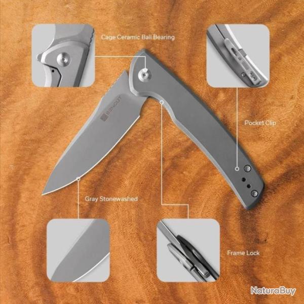 Couteau SENCUT Tynan Gay Manche Acier Lame Acier 10Cr15CoMoV IKBS Framelock Clip SA10B