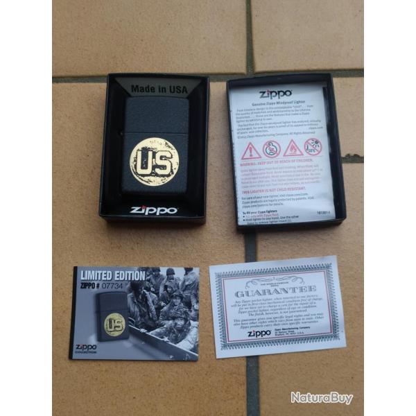 BRIQUET ZIPPO US EDITION LIMITED MILITAIRE  US  DEBARQUEMENT NORMANDIE D-DAY  COULEUR NOIR