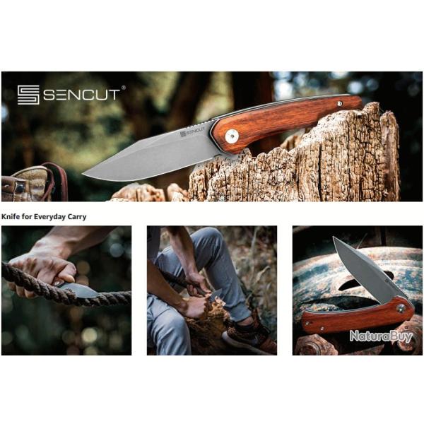 Couteau SENCUT Snap Cuiburtia Manche Wood Lame Acier 9Cr18MOB IKBS Linerlock CLip SA05DV1