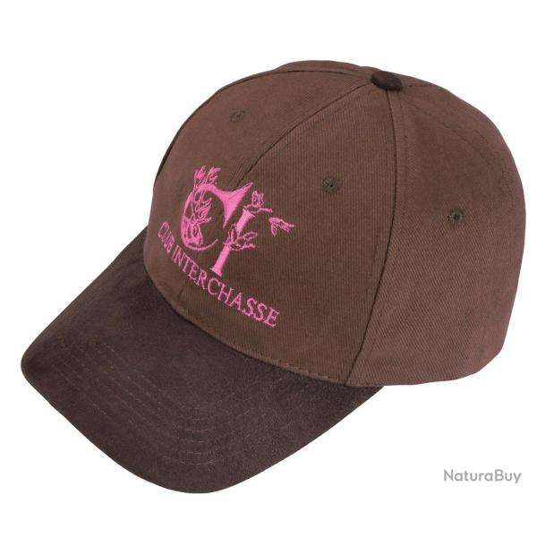 Casquette Eddy marron broderie rose CLUB INTERCHASSE