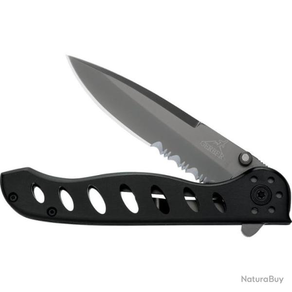 Couteau Gerber Evo Black Lame Serrated Acier 7Cr17MoV Manche Aluminium Linerlock Clip G41432