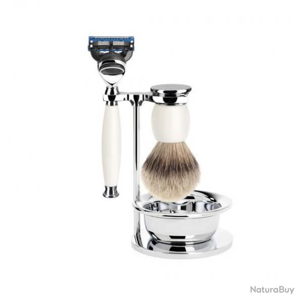 Set de rasage 4 pi�ces Fusion pur argent� Muhle Sophist porcelaine