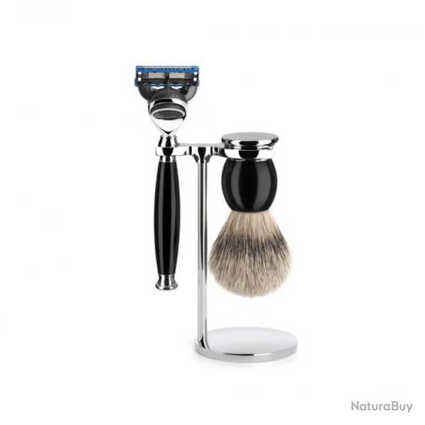 Set de rasage 3 pices Fusion pur argent Muhle Sophist noir