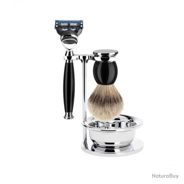 Set de rasage 4 pi�ces Fusion� pur argent� Muhle Sophist noir