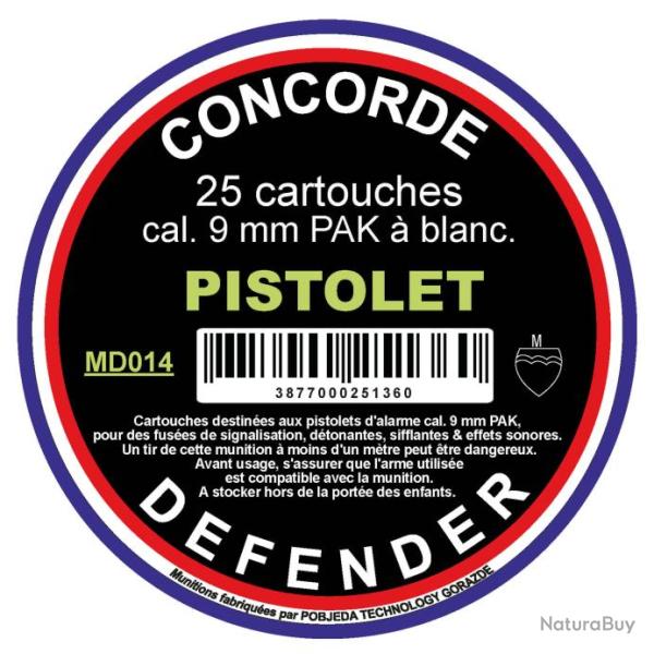 Bote de 25 cartouches cal. 9 mm PAK  blanc