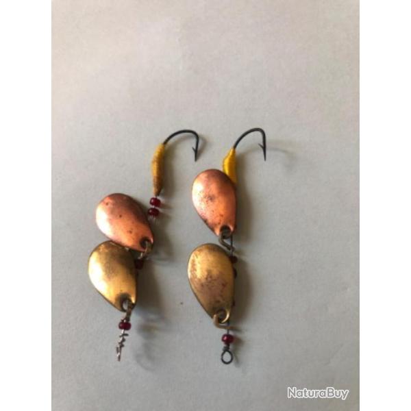 2 cuill�re double or cuivre 3 cm jaune p�che carnassier occasion collection