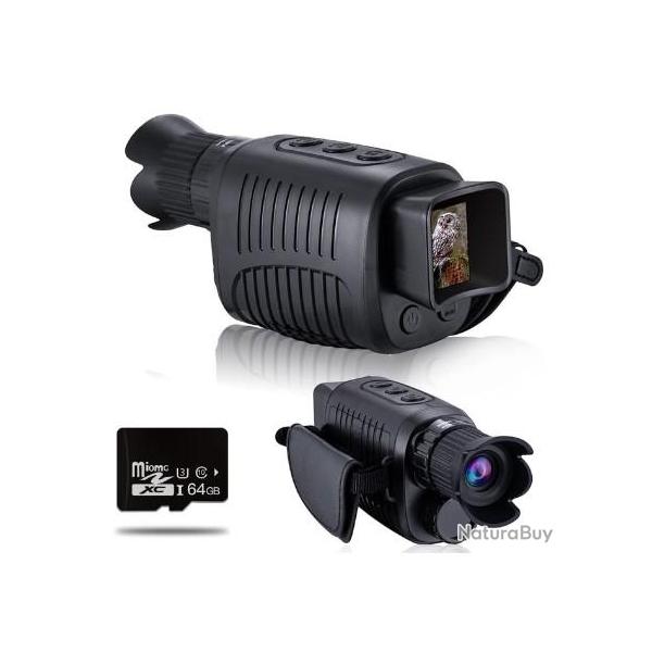 Monoculaire de Vision Nocturne Chasse � Zoom num�rique 1080P HD Dispositif de Vision Carte 64go FR