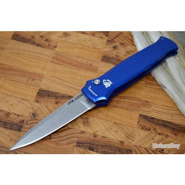 Couteau Automatique Piranha Auto Bodyguard Tactical Blue Lame Acier S30V Manche Alu Clip USA PKCP6B