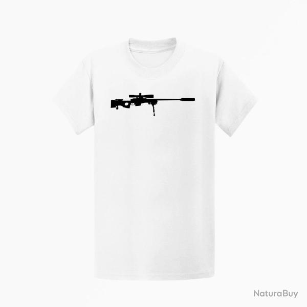 T shirt ARME Fusil Sniper Blanc