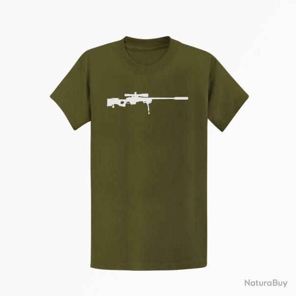 T shirt ARME Fusil Sniper Kaki Blanc