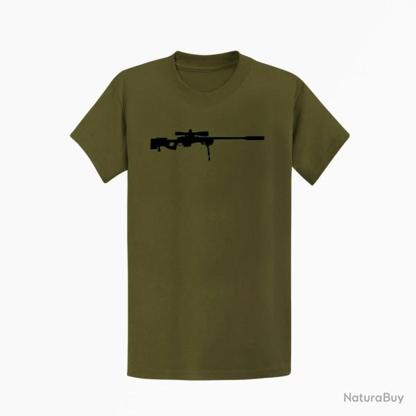 T shirt ARME Fusil Sniper Kaki Noir