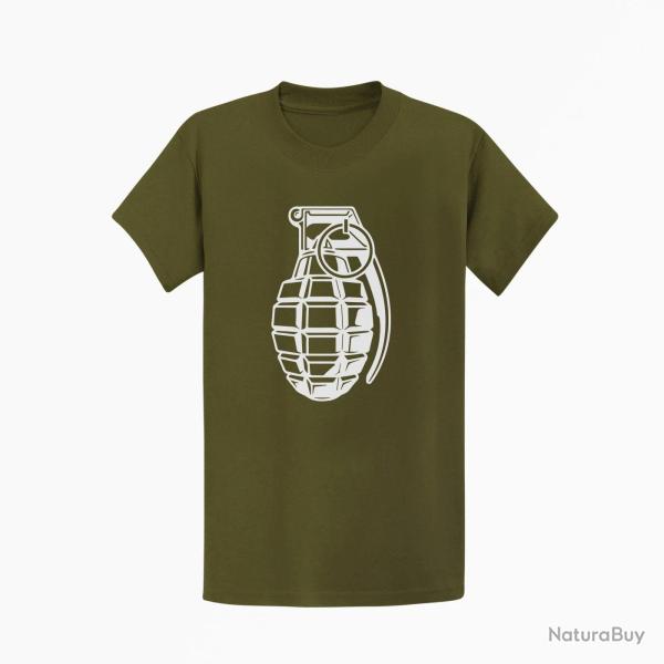 T shirt ARME Grenade Kaki Blanc