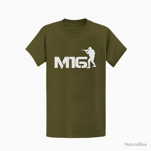 T shirt ARME M16 3 Kaki Blanc