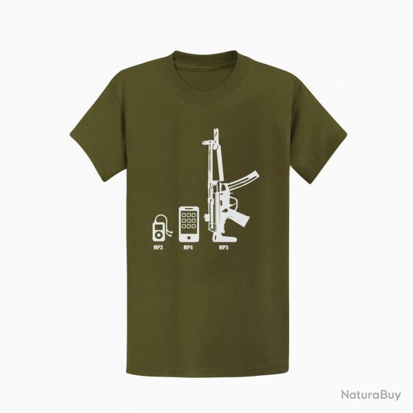T shirt MP3 MP4 MP5 Kaki Blanc