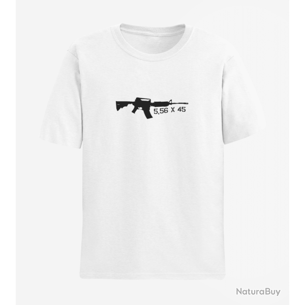 T shirt AR15 M16 M4 5.56x45 Blanc