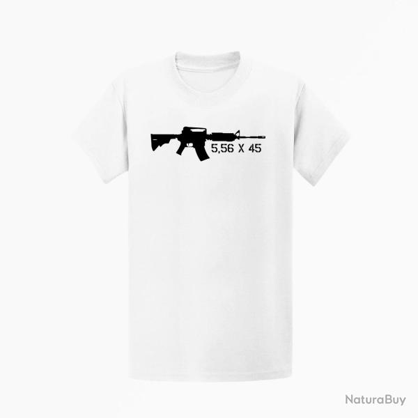 T shirt ARMES AR15 M16 M4 5.56�45 Blanc