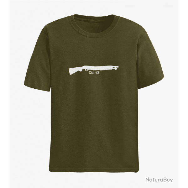 T shirt Fusil  pompe Calibre 12 Army Blanc