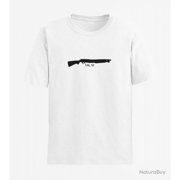 T shirt Fusil � pompe Calibre 12 Blanc