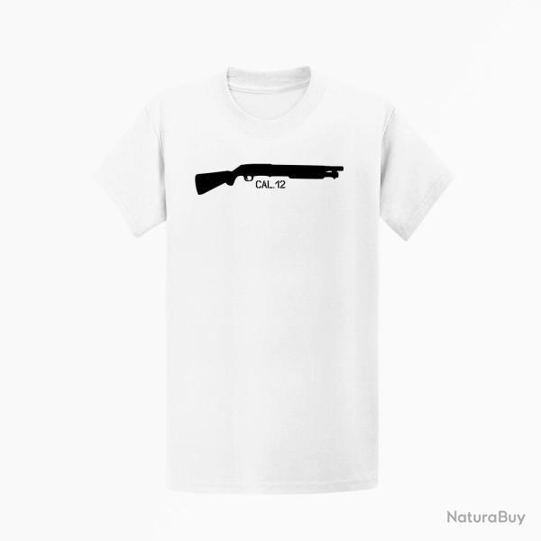 T shirt ARMES Fusil � pompe Calibre 12 Blanc