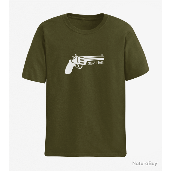 T shirt Revolver 357 mag Army Blanc