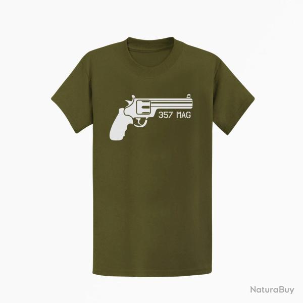 T shirt ARMES Revolver 357 mag Kaki Blanc