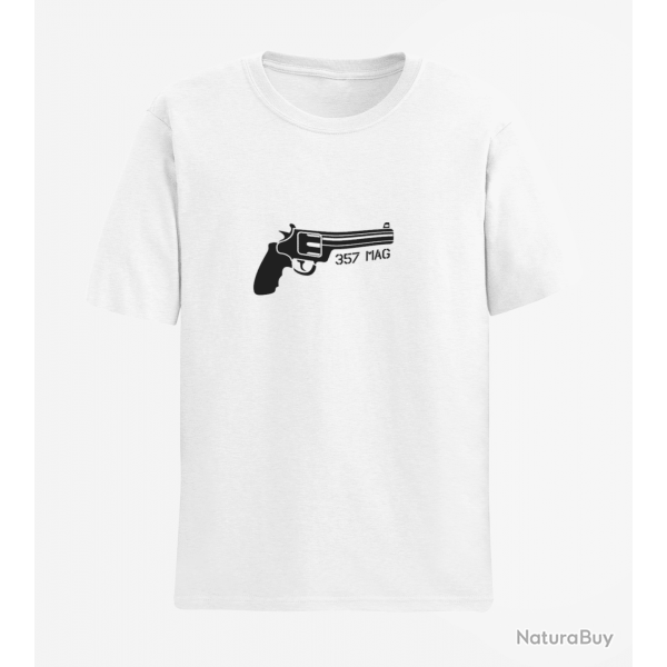 T shirt Revolver 357 mag Blanc