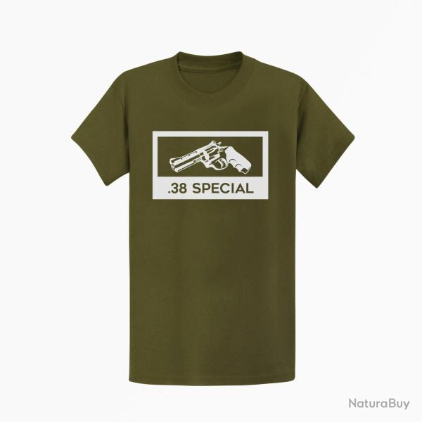 T shirt ARMES Revolver 38 Special Kaki Blanc