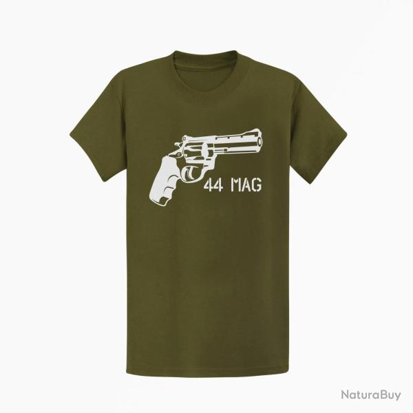 T shirt ARMES Revolver 44 mag Kaki Blanc